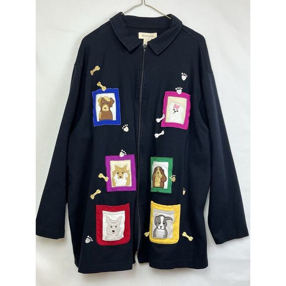 Bechamel Women's Size XL Black Long Sleeve Zip UP Cardigan with Puppy Dogs - Picture 1 of 7